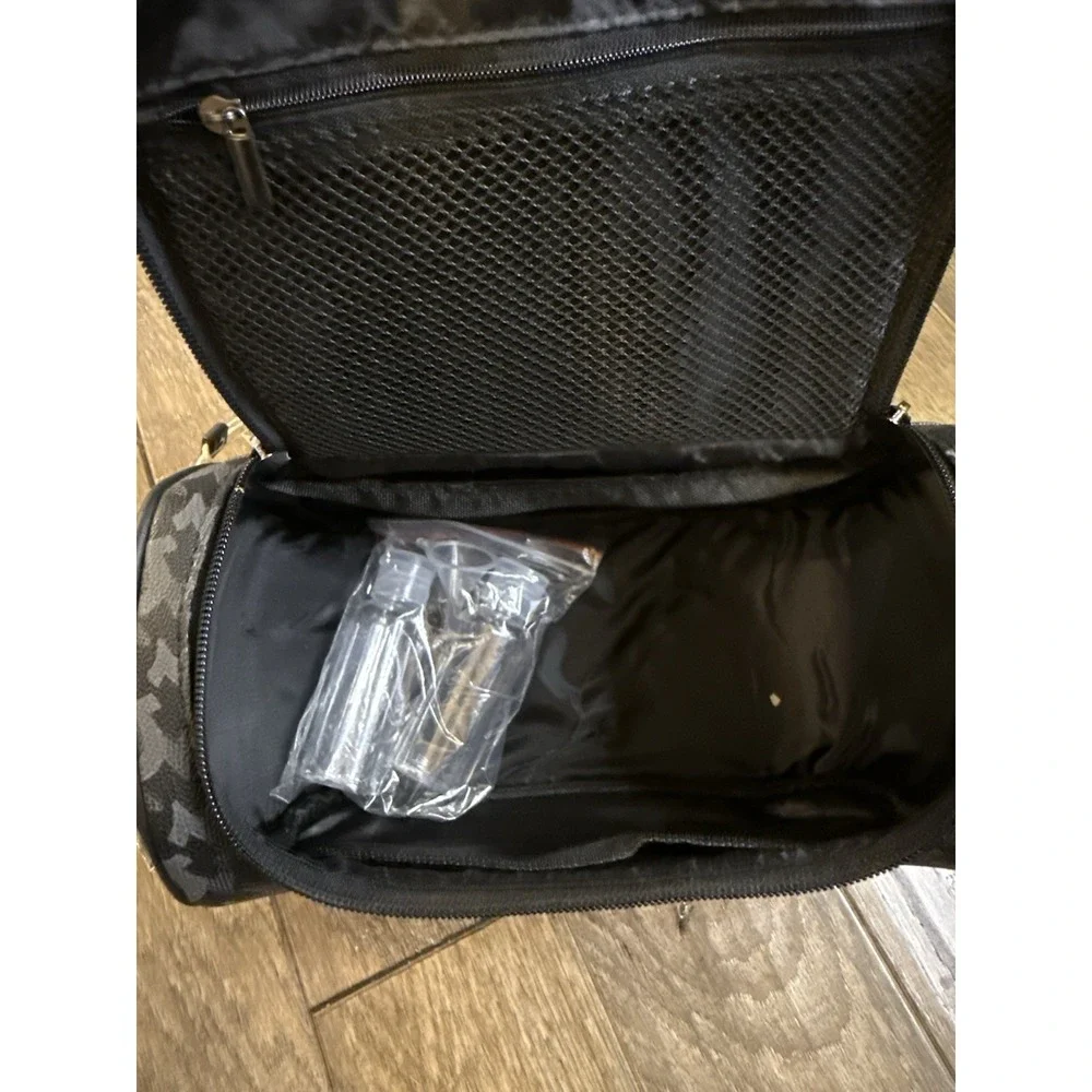 True Religion Toiletry Bag Mens OS Grey Black Monogram Logo Barrel Dopp Kit NEW
